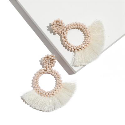 China Wholesale CLASSIC Bohemian Nation Simple Shiny Tassel Crystal Beads Handmade Silk Earrings For Women for sale