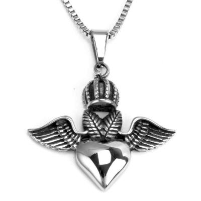 China Vintage Creative Titanium Steel Jewelry New Wing Little Devil Crown Angel Heart Pendant for sale