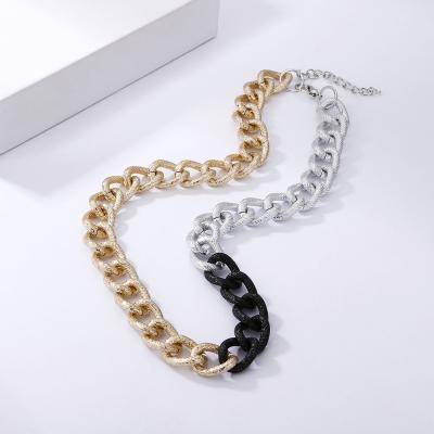 China TRENDY hip hop exaggerated simple gold thick matte metal ring chains women cuban necklace for sale