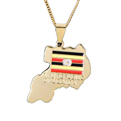 China CLASSIC Wholesale Unique Custom Logo 18K Gold Plated Uganda Map Necklace Pendant For Copper Jewelry for sale