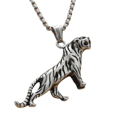 China Hip Hop Personality Gift Punk Friend Bead Chain Shiny Pattern Tiger Pendant Stainless Steel Necklace for sale