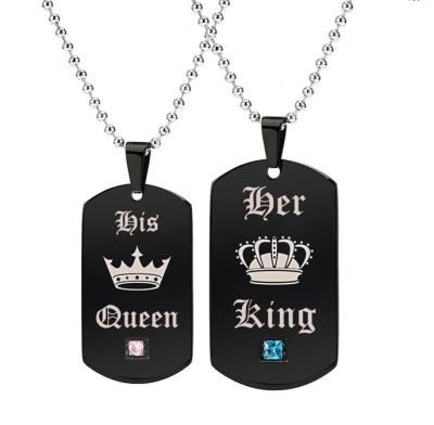 China FASHIONABLE Jewelry High Quality Stainless Steel King Queen Crown Blank Couples Pendant Necklace for sale