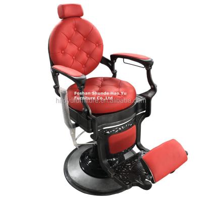 China Antique Red Leather Barber Chair Frame Black Barber Chair Recline Barber Chair for sale