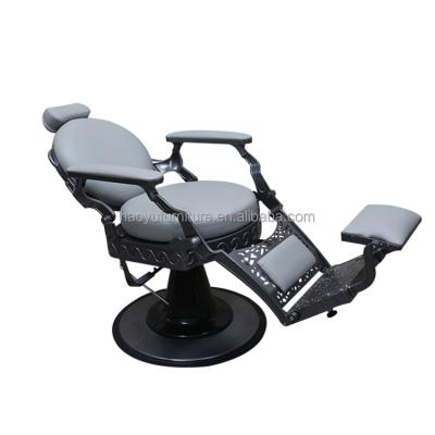 China Modern Gray Leather Barber Chair Vintage 200KG Weight Capacity Hydraulic Barber Chair Recline Barber Chair for sale