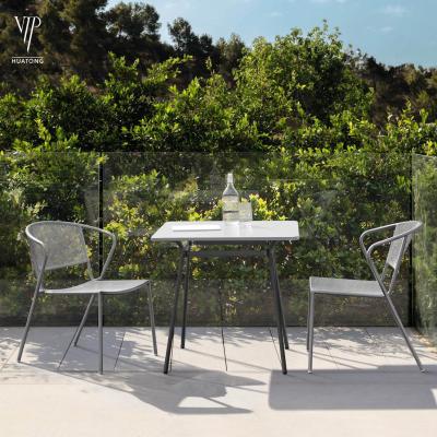 China Eco-friendly\UV Resistant\Water Proof\Resistant Modern Outdoor Dining Garden 3pcs Party Table Chair Balcony Courtyard Leisure Metal Furniture Weather And Iron Two Chair Set for sale