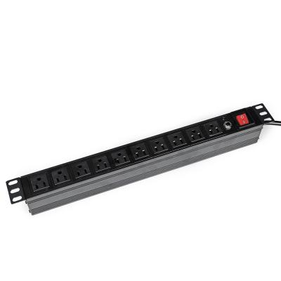 China Hot Sale 15A Residential American Standard 10 Hole PDU Black Socket With Switch And Overload Protector for sale