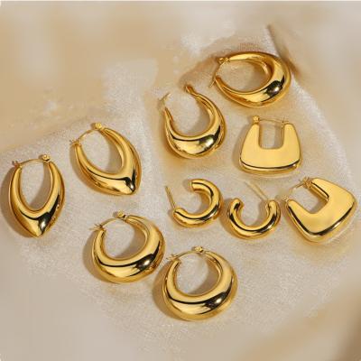 China New FASHIONABLE Trend Minimalist 18K Gold Plated Chunky Earrings Women Luxury Fashion Statement Stainless Steel Circle Earring for sale