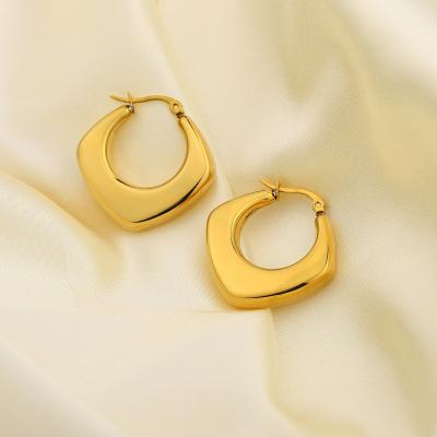 China New Arrival Trendy Fashion Square Statement Earrings Minimalist 18k Gold Plated Stainless Steel Hoop Earrings For Women for sale