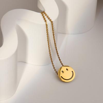 China New TRENDY INS Design 18K Gold Plated Round Necklace 316 Stainless Steel Pendant Girl Smiley Face Necklace For Women for sale