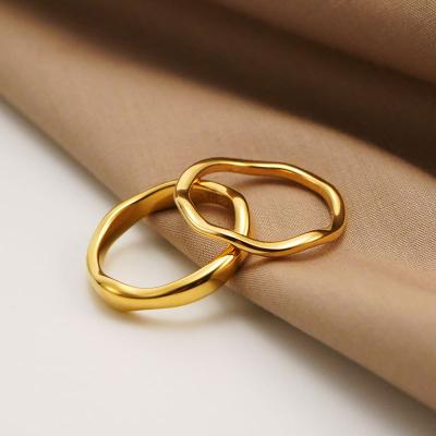 China Real Vintage Opening Ring Women Fashion Geometric Glossy European Stainless Steel Gold Plated Ring for sale