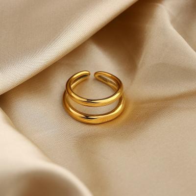 China TRENDY Fashion Titanium Statistical Double Layer Ins Steel Ring Waterproof 18K Gold Plated Stainless Steel Ring for sale