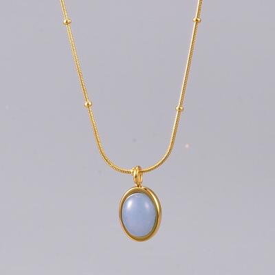 China TRENDY Fashion 18K Gold Plated Stainless Steel Necklace Women Oval Blue Green Blue Choker Necklace for sale