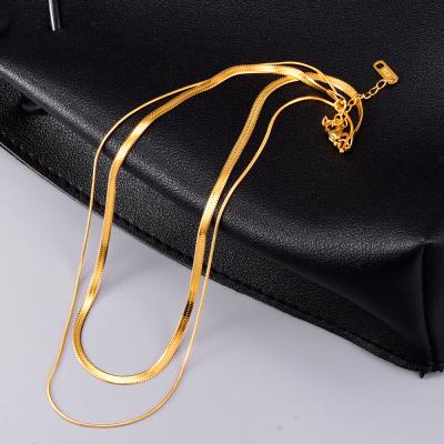 China FASHIONABLE Retro European Double Layer Snake Bone Chain Necklace Personality Gold Plated 316L Stainless Steel Necklace for sale