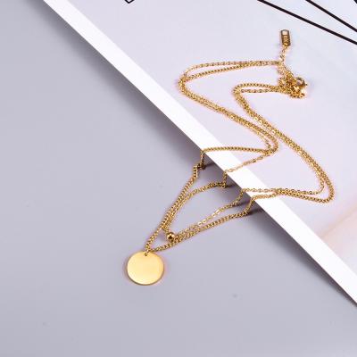 China TRENDY INS Fashion 18k Clavicle Chain Necklace Stainless Steel Double Layered Gold Plated Coin Necklace For Women for sale