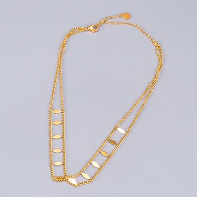 China TRENDY Fashion Sequined Wide Neck Chain Necklace 18k Gold Plated Stainless Steel Leaf Necklace For Women for sale