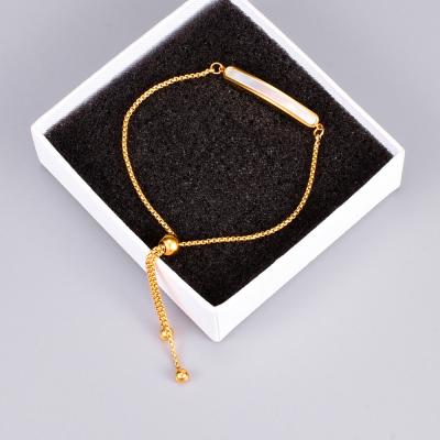 China FASHIONABLE Simple 18K Gold Plated Stainless Steel Bangle Women Rectangular Pearl Shell Adjustable Bracelet for sale