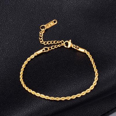 China TRENDY European Classic Fashion 18K Rope Bracelet Stainless Steel Gold Plated Twist Bracelet For Women Men for sale