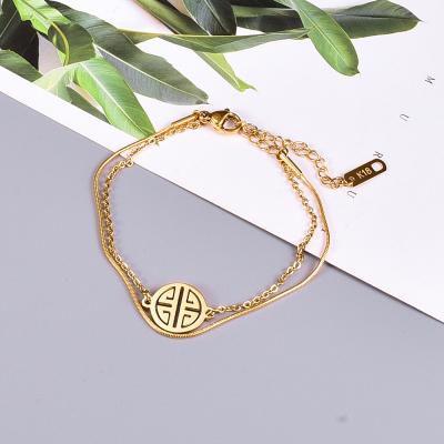 China New Arrival TRENDY Stainless Steel Simple Gold Plated Bracelet Round Brand Bracelet For Women for sale