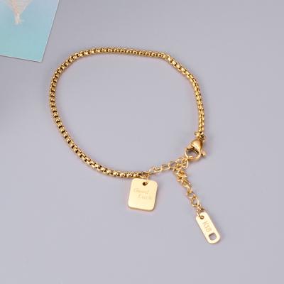 China FASHIONABLE Custom 18K Lucky Letter Bracelet Stainless Steel Rectangular Letter Gold Plated Chain Bracelet for sale