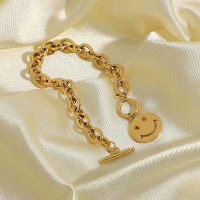 China TRENDY 14k Gold Plated Ot Buckle Chain Bracelet Stainless Steel Lady Smiley Face Bracelet Jewelry for sale