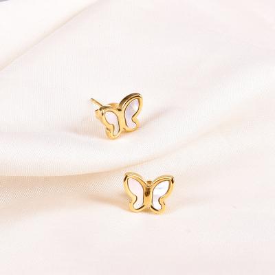 China New FASHIONABLE Design No Fading Gold Plated Stainless Steel Earrings Fashion Shell Butterfly Stud Earrings For Women for sale