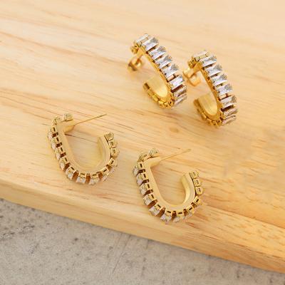 China INS Fashion 18k Geometry Stainless Steel Earring Stainless Steel Gold Plated Zircon Earring For Women for sale