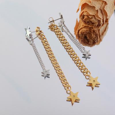 China New Trendy Trendy Personality 18k Gold Plated Stainless Steel Star Cuban Link Tassel Earring For Women for sale