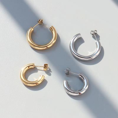 China Trendy 18k Korean Fashion Geometry Stainless Steel Earring Stainless Steel Gold Plated Circle Earring For Women for sale