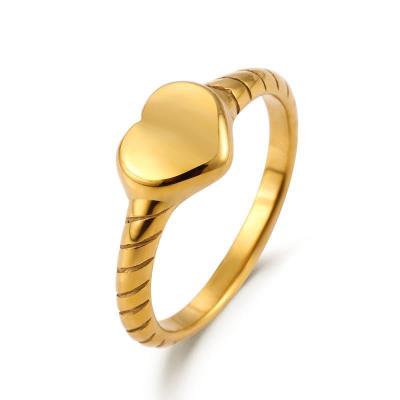 China Vintage Gold Plating Real Gold Plating Chunky Crescent Heart Ring For Women Stainless Steel Trendy Minimalist Girl for sale