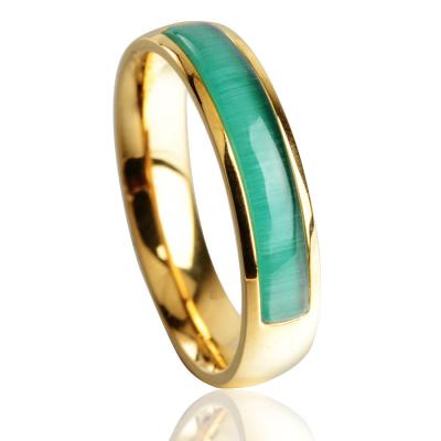 China Stainless Steel Jade Ring Vintage Artificial Opal Ring High Polish Simple Men's Vintage Women's Ring for sale