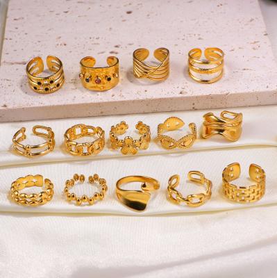 China New Vintage Design 18k Gold Plated Stainless Steel Jewelry Rings Geometric Open Twisted Link Chain Adjustable Rings For Women for sale