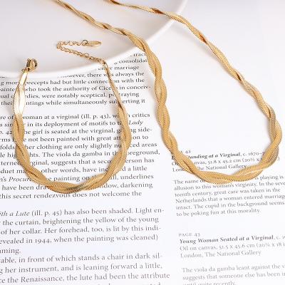 China FASHIONABLE French Luxury 18k Gold Plated Woven Stainless Steel Snake Chain Necklace Jewelry Set for sale