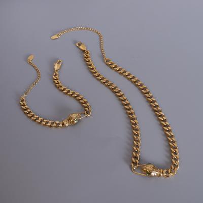 China TRENDY CIA Personality 18k Gold Plated Stainless Steel Snake Head Cuban Link Necklace Jewelry Set for sale