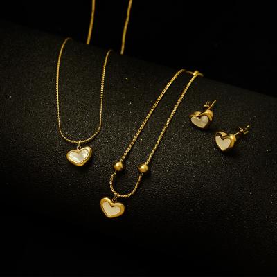 China TRENDY INS Fashion Gold Plated Stainless Steel Shell Heart Pendant Necklace Jewelry Set for sale