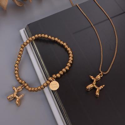 China TRENDY Personality 18k Gold Plated Stainless Steel Dog Clavicle Necklace Pendant Jewelry Set for sale