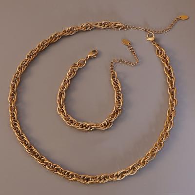 China FASHIONABLE New Design Punk 18k Gold Plated Hip Hop Stainless Steel Clavicle Chain Necklace Jewelry Set for sale