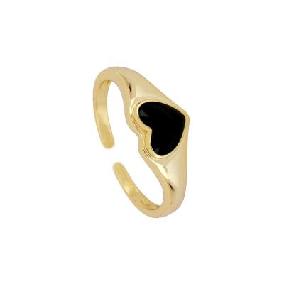 China Simple INS Fashion Trendy Gold Plated Love Ring Creative Drop Oil Open 925 Sterling Silver Heart Ring For Women for sale