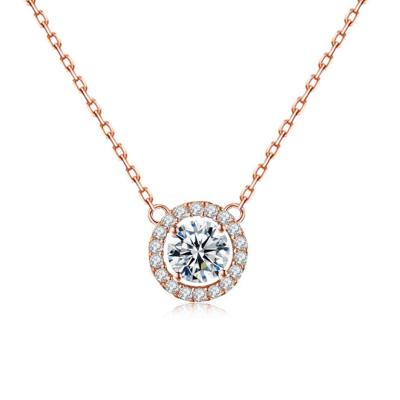 China 18K Gold Trendy Luxury Trendy Round Pendant Necklace 925 Sterling Silver 1 Carat Moissanite Necklace for sale