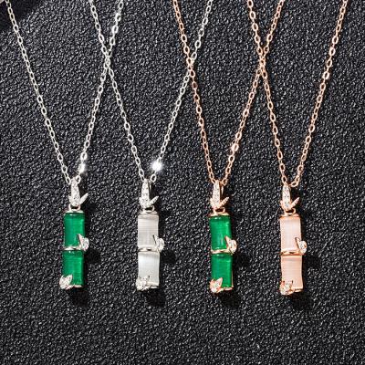 China FASHIONABLE Trendy Gold Plated 925 Sterling Silver Gemstone Necklace Bamboo Shape Natural Jade Necklace for sale