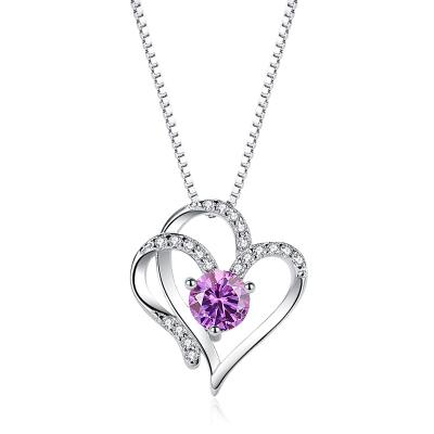 China Women's Heart Necklace 925 Sterling Silver Cubic Zirconia Birthstone Luxury FASHIONABLE Silver Plated Necklace for sale