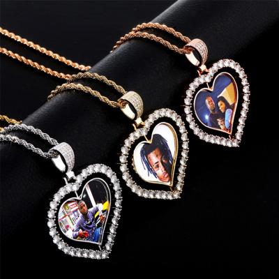 China Hiphop Customize Made Photo Jewelry HipHop Fashion Angel Wings And Heart Shape Sublimation Necklace for sale