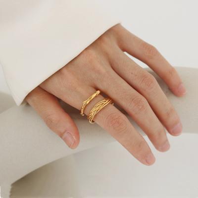 China Trendy Korean simple line wrap jewelry Ring Fashion Gold Plated Stacking Ring For Women open metal for sale