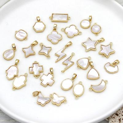 China Fashion TRENDY Gold Plated Necklace Charms Natural White Fritillaria Pendants For Necklace Pendant for sale