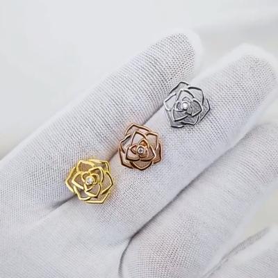 China TRENDY New Design Vintage Geometric Brass Inlaid Zircon Flower Stud Earrings for sale