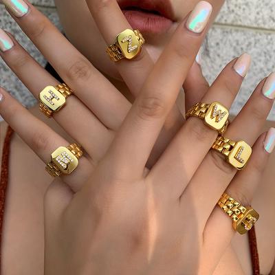 China FASHIONABLE European Hot Selling Women 18k Gold Plated Brass Letter Initial Rings for sale