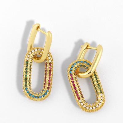 China TRENDY Fashion Brass Inlaid CZ Zircon Earrings Women Gold Plated Pin Paper Clip Earrings for sale