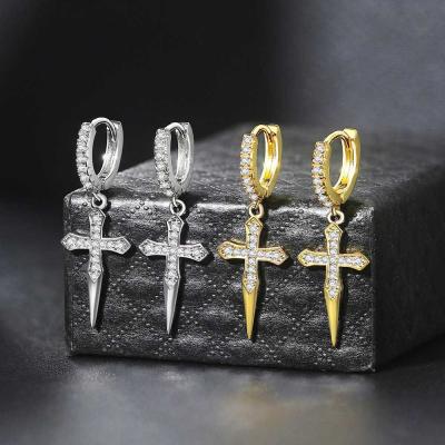 China 2022 FASHIONABLE Zircon Hip Hop Brass Dangle Cross Earrings Wholesale for sale