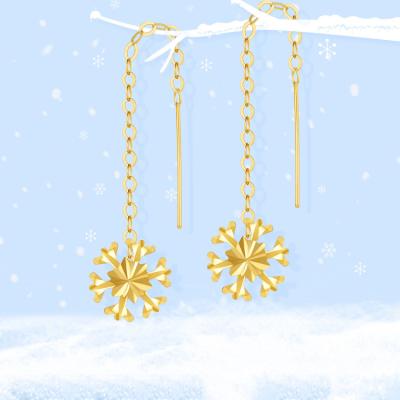 China New Real Au750 Snowflake Gold Filled Luxury Trendy Korean Trendy 18k Gold Tassel Earrings Dangle Earrings For Women for sale