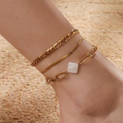 China 2022 New Fashionable Desgin 3pcs/Set 18k Gold Plated Ankle Chain Stainless Steel Anklets Set Women for sale