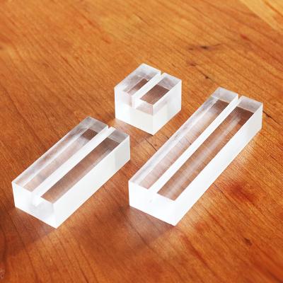 China Handmade Acrylic Desktop Single Slot Staple Photo Postcard Photo Base Base Sign Card Holder for sale